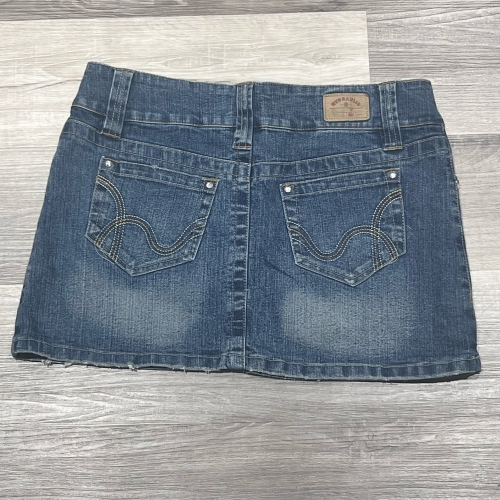 Hydraulic Jean Mini Skirt SZ 5/6 light Wash denim Bling embellishments Y2K - Picture 4 of 10